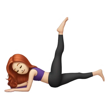 a redhead girl with long hair doing pilates, her clothes are dark purple sticker