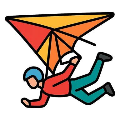 hang glider with a pilot performing a stunt, dynamic action pose, colored icon with black outlines sticker