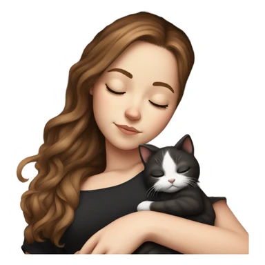 White girl brown hair sleeping with black and white kitty sticker
