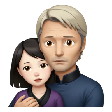 mads mikkelsen holds asian girl by the neck sticker