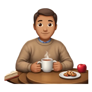 Cozy handsome 45 year old man sitting next to a nice fireplace with a hot apple cider, book, and plate of chocolate cookies. sticker