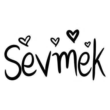 A hand-drawn style icon featuring the word "Sevmek" with love symbols like hearts sticker