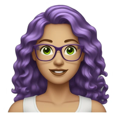 White-curvy-woman-purple-long-wavy-hair-green-eyes-square-glasses sticker