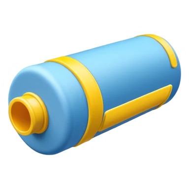 Blue foam tube with yellow caps on top and bottom, front view sticker