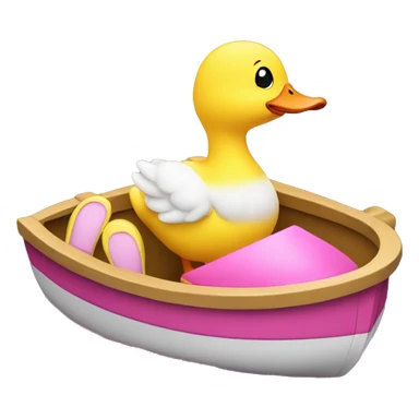 A baby yellow duck driving a boat with pink slippers sticker