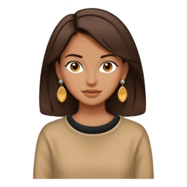 woman with medium-dark brown hair, trendy comfy clothes, earrings, stylish details sticker