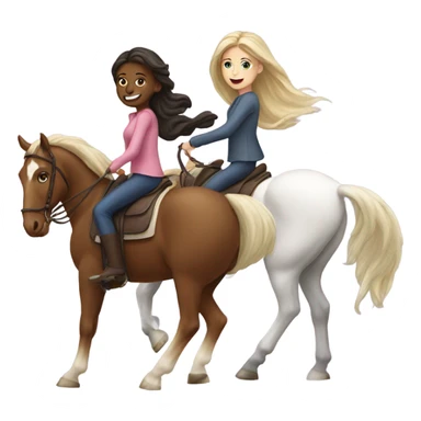 Two white girls riding two horses sticker