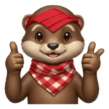 a cute otter smiling and giving thumbs up, wearing red Checkered Triangle scarf sticker