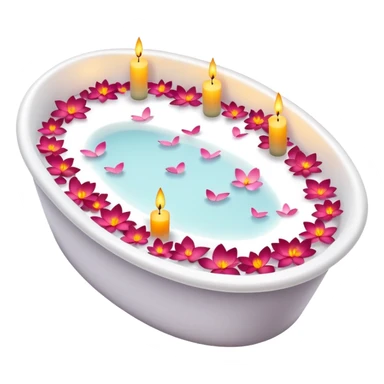 A white bathtub with flower petals and scented candles, romantic lush warm colors sticker