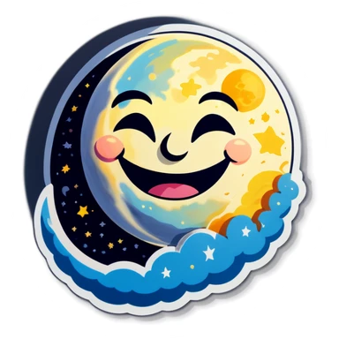 Moon with a happy face  sticker