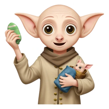 excited Dobby the house elf at Hogwarts holding a sock sticker