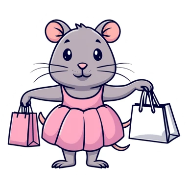 rat with a pink dress and tutu holding a Sephora shopping bag sticker