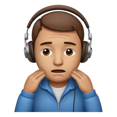 Male emoji with head phone holding both hands listening looks like sad looking down crying  sticker