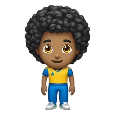 Menino tom de pele moreno, cabelo curto preto, camisa amarela, bermuda azuls segura uma peça de quebra-cabeça colorido sticker