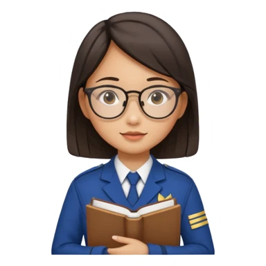 A student, asian girl, wearing glasses, uniform, hold book in front of their chest sticker