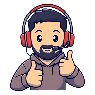 Man with black hair, brown eyes, and black beard wearing gaming headset giving a thumbs up gesture sticker
