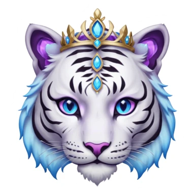 ESO Female white/black tiger khajiit leader of the umbral rose, glowing blue eyes, glowing blue 'third eye' gem; purple gem silver tiara sticker