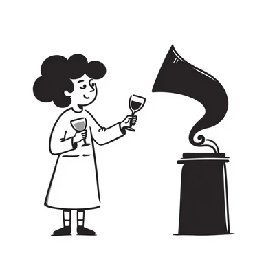 old lady with wineglass listening to gramophone sticker