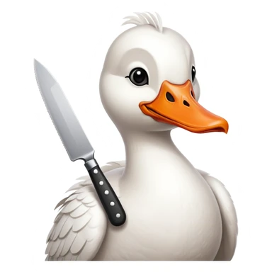 cartoon goose with orange beak holding a kitchen knife sticker