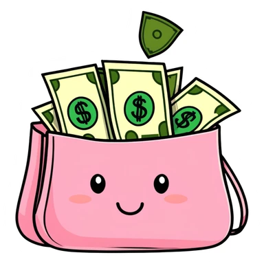 Pink bag full of money sticker