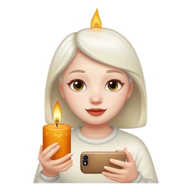 girl enjoying a scented candle, iPhone memoji style, white skin sticker