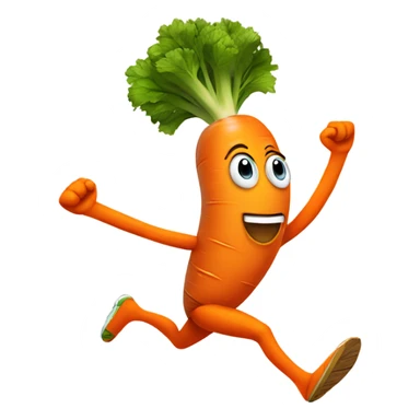 sprinting carrot with arms, legs, and a headband sticker