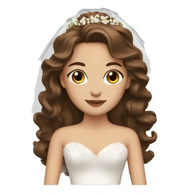 bride with brown long wavy hair, brown eyes sticker