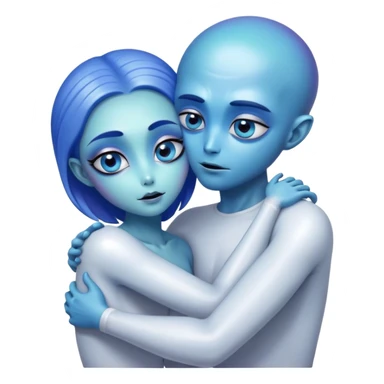 alien woman hugs white man sticker