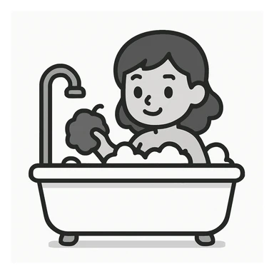 woman washing in the bathtub, minimalist style, white background, clean and simple sticker