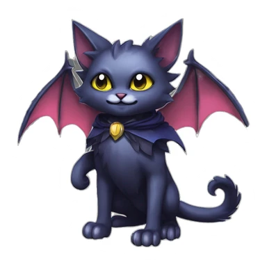   cool edgy beautiful fantasy anime-style dark-themed animal vampiric Nargacuga-cat-hybrid Fakemon with big fangs and bat-wing-ears with a cape full body sticker