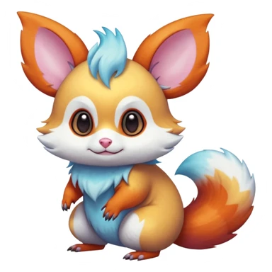  Shiny iridescent light warmly colored reddish-orange-gold-gradients vibrant bioluminescent colorful pastel flourishing flurry fuzzy Absol-Minccino-Furret-Zangoose-Chinchilla-Stitch-fusion-animal-Fakémon-hybrid-creature  sticker