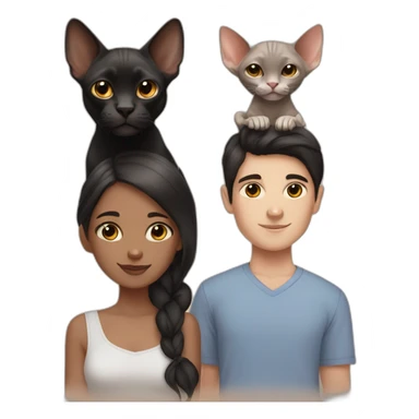 short black hair girl and brown hair boy with their two sphynx cats sticker