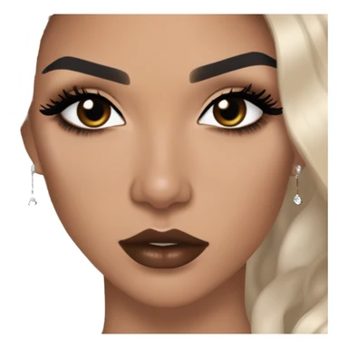 Maddy Perez: warm brown eyes, bold black eyeliner, dark arched brows, full nude-berry lips, bronzed skin, high cheekbones, sleek dark brown long hair in waves/ponytail, rhinestones makeup

 sticker