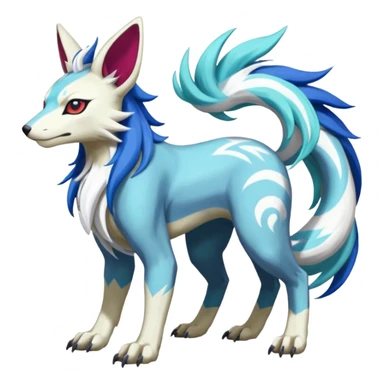 Colorful Skilled Adept Graceful Asian Painted WereGarurumon-Suicune-Linoone-Meloetta-Renamon-Zangoose-fusion-hybrid-creature (full body) sticker