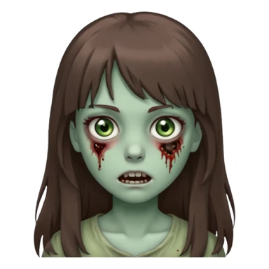 zombie girl with gray-green eyes and long brown hair with bangs sticker