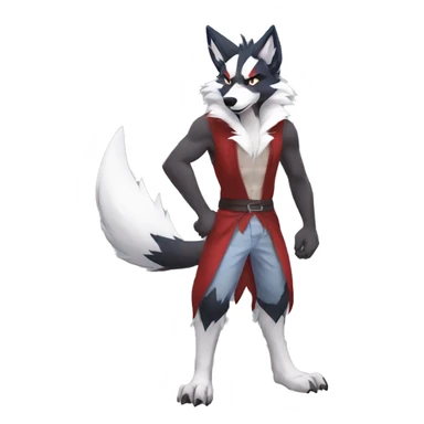 Anthro-Lycanroc-Red-White-Werewolf-Midnight-form Full Body sticker