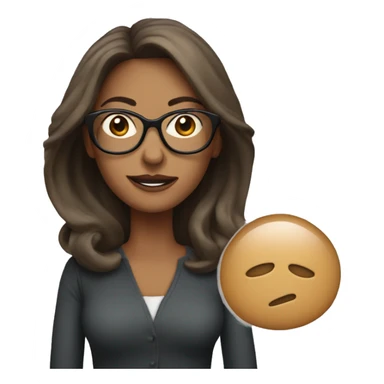 woman in her 40s with big round thin glasses, long brown ha sticker