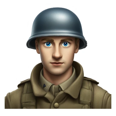 blue eyed  guy 28 years old german soldier in helmet 1940 photorealistic serious sticker