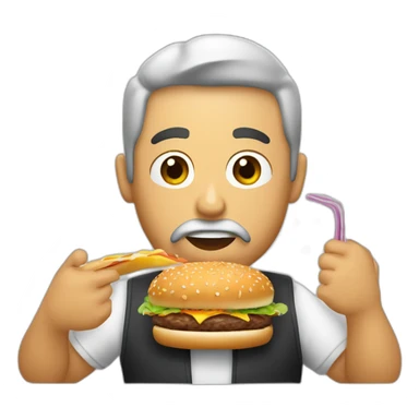 Chico con barba corta y tripa comiendo una amburguesa sticker