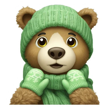 Cute Bear with knitted Sage green mittens sticker