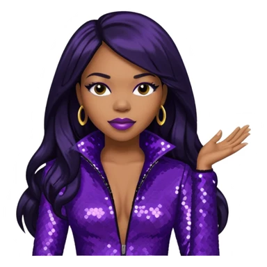 Tenitra Michelle Williams (b.1979), R&B Singer from Destiny's Child with long jet black hair, medium dark skin, dark purple sequin outfit sticker