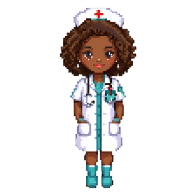 afro latina nurse with brown skin, curly hair, nurse outfit sticker