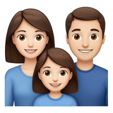 happy pale white  four person family with one brown hair dad, one brown hair mom, one dark brown girl, and one brown hair girl sticker
