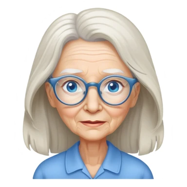 75 year old lady with clear glasses frames and long hair, blue eyes sticker