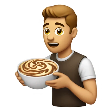 A man eating a bowl of brown swirls sticker