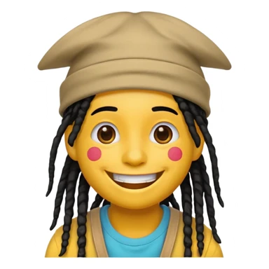 Yellow smile emoji with black dreads and a colorful hat sticker