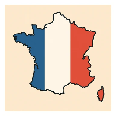 flat toon style France map with flag colors sticker