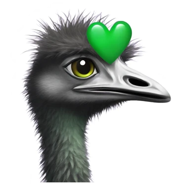 Emu with a green heart sticker
