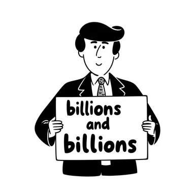 President Trump holding a sign that says 'billions and billions' sticker
