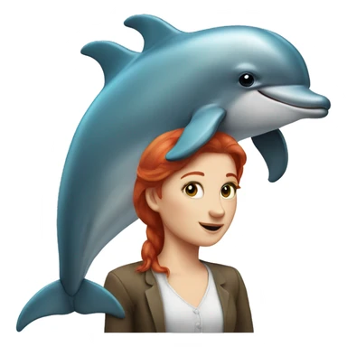 A dolphin with a human redhead face sticker